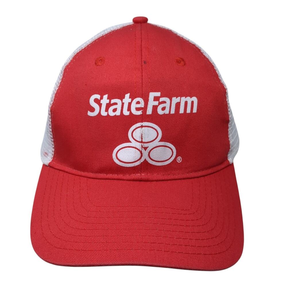 State Farm Strapback Trucker Hat Red One Size Adjustable Mesh Back Vitronic